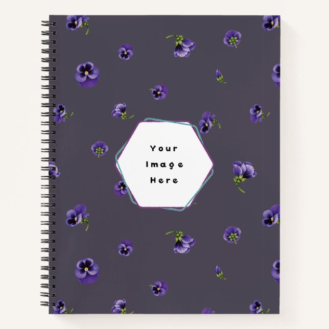 Deep Plum Gray Purple Pansy Floral Pattern Notebook (Front)