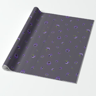 Deep Plum Gray Purple Pansy Floral Pattern Wrapping Paper
