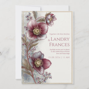 Deep Plum Hellebore Gold Glitter Frame Wedding Invitation