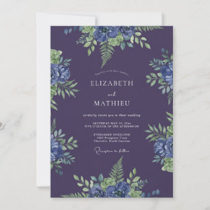 Deep Plum Indigo Fern Wedding Invitation