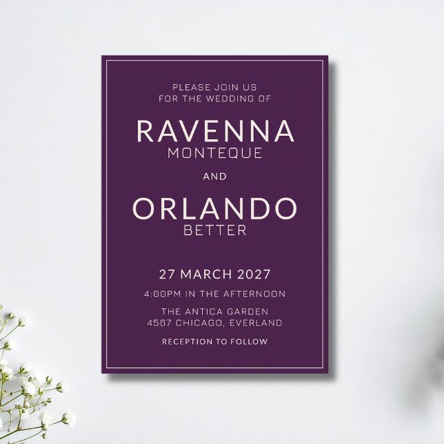 Deep Plum Ivory Frame Old Money Modern Wedding Invitation (Creator Uploaded)