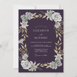Deep Plum Leafy Wedding Invitation