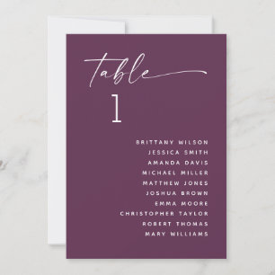 Deep Plum Minimalist Wedding Table Seating Chart Invitation