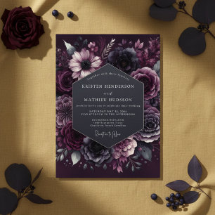 Deep Plum Moody Bloom Wedding Invitation