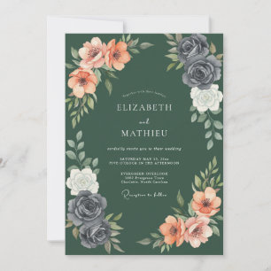 Deep Plum Moody Floral Romance Wedding Invitation