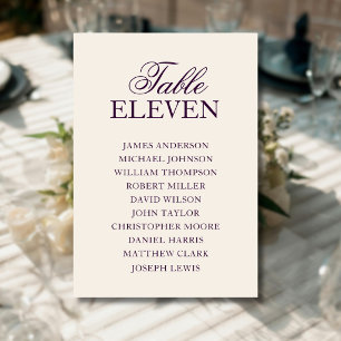 Deep Plum Old Money Clean Wedding Seating Chart Table Number