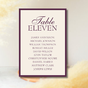 Deep Plum Old Money Wedding Seating Chart Table Number