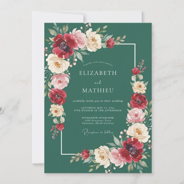 Deep Plum Painterly Flourish Wedding Invitation (Front)