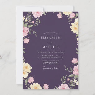 Deep Plum Peony Wedding Invitation