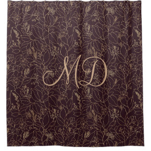 Deep Plum Purple Floral Line Art Botanical Line Shower Curtain