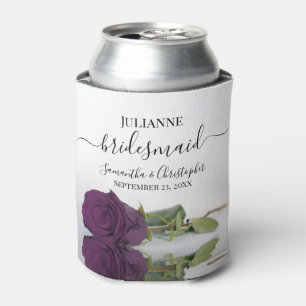 Deep Plum Purple Rose Elegant Bridesmaid Wedding Can Cooler