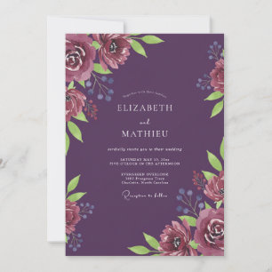 Deep Plum Ranunculus Dusty Eucalyptus Wedding Invitation