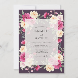 Deep Plum Ranunculus Soft Eucalyptus Wedding Invitation