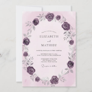 Deep Plum Rose Wedding Invitation