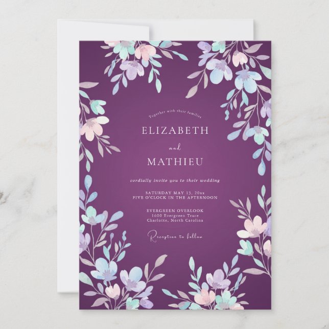 Deep Plum Soft Whimsical Wedding Invitation (Front)