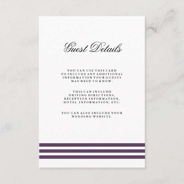 Deep Plum Stripes Wedding Guest Detail Enclosure Card (Front)