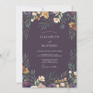 Deep Plum Wreath Wedding Invitation