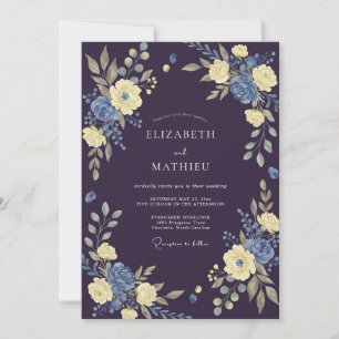 Deep Plum Yellow Leafy Wedding Invitation
