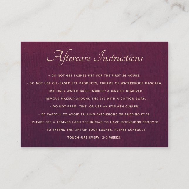 Deep Purple AfterCare for Lash Extensions Business Card (Front)