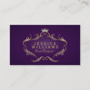 Deep Purple And Gold Glitter Ornate Frame 2 Business Card