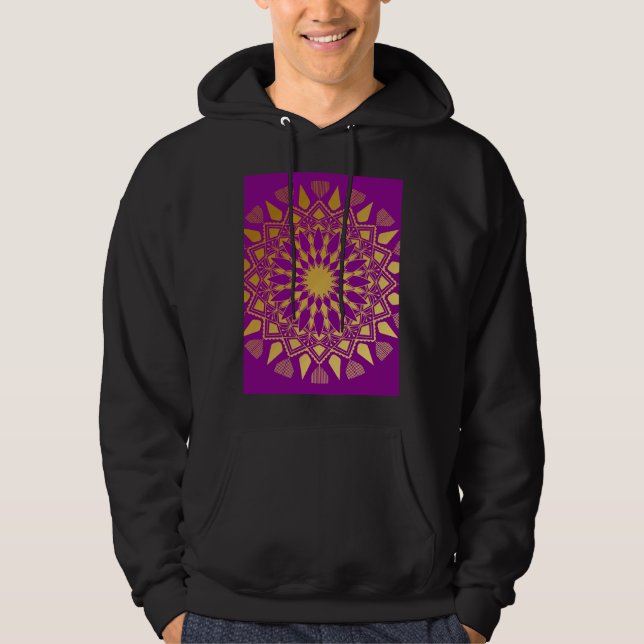 Deep Purple And Gold Mandala Floral Pattern Hoodie (Front)