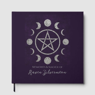 Deep Purple and Silver Pentacle Funeral Guest Book