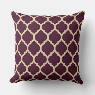 Deep Purple and Tan Moroccan lattice Cushion