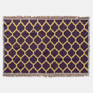 Deep Purple and Tan Moroccan Quatrefoil Pattern Throw Blanket
