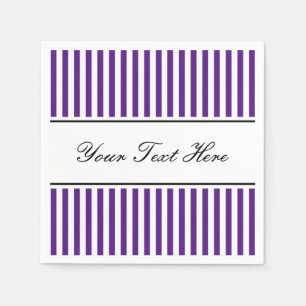 Deep purple and white striped napkins for wedding