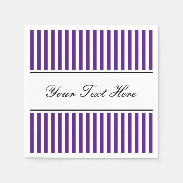 Deep purple and white striped napkins for wedding (Front)