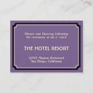 Deep purple art deco retro wedding reception enclosure card
