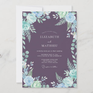 Deep Purple Azure Petal Wedding Invitation
