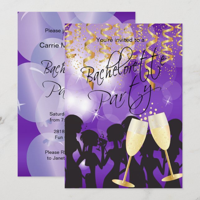 Deep Purple Bachelorette Party Invitation (Front/Back)