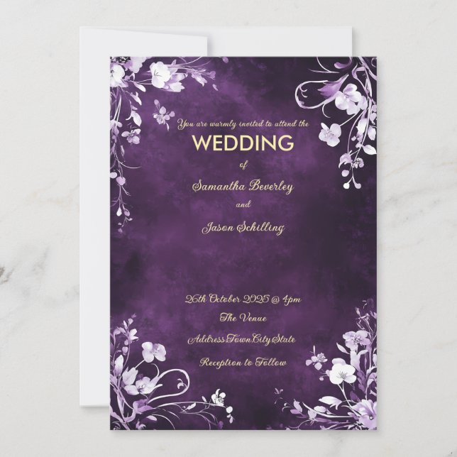 Deep Purple background with white floral borders Invitation (Front)