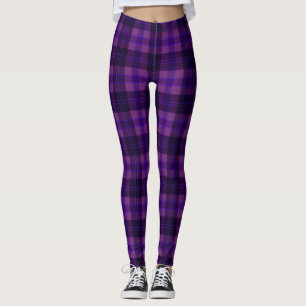 Deep Purple Black Modern Tartan Leggings