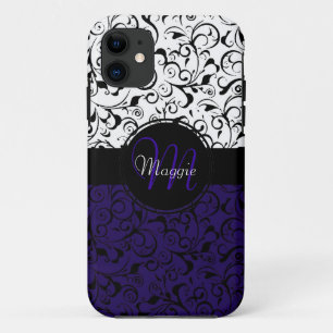 Deep purple black white damask iphone 5 case