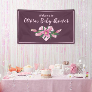 Deep Purple Blooming Lilies Baby Shower Invitation Banner