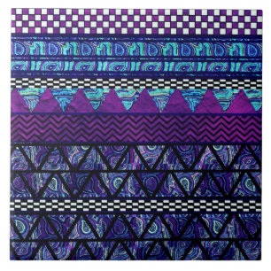 Deep Purple Boho Tribal Stripes Pattern Tile