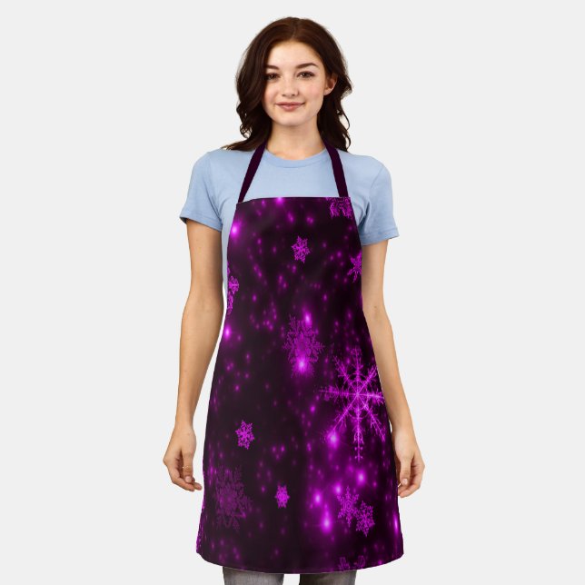 Deep Purple Bright Snowflakes Holidays Middle Apron (Worn)