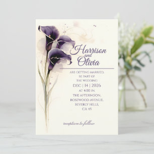 Deep Purple Calla Lily watercolor Floral Wedding Invitation