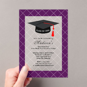 Deep Purple Class of 20XX Graduation Party Acrylic Invitations