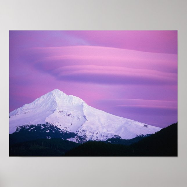 Deep purple clouds surround Mount Hood, in Poster (Front)