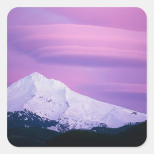 Deep purple clouds surround Mount Hood, in Square Sticker