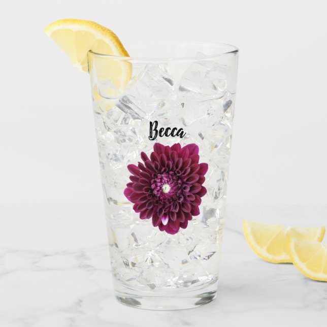 Deep Purple Dahlia Flower Personalised Glass (Front Ice)