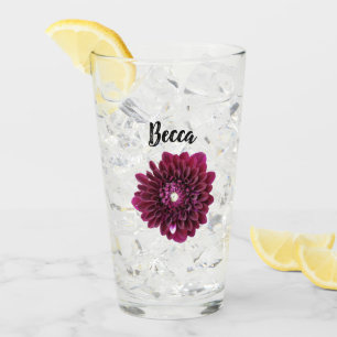 Deep Purple Dahlia Flower Personalised Glass