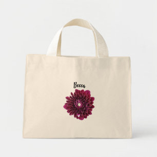 Deep Purple Dahlia Flower Personalised Mini Tote Bag