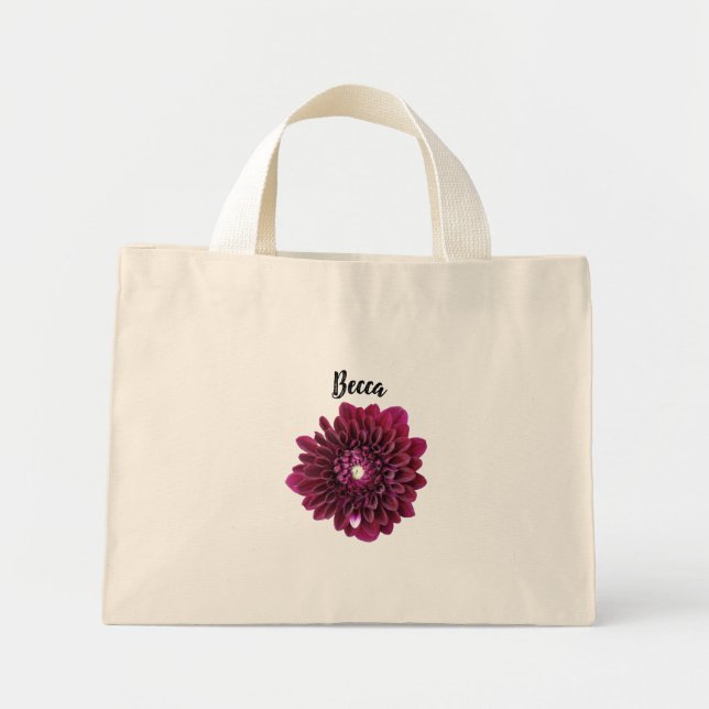 Deep Purple Dahlia Flower Personalised Mini Tote Bag (Front)