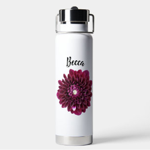 Deep Purple Dahlia Flower Personalised Water Bottle