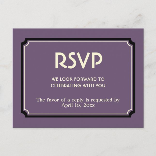 Deep purple deco wedding enclosure response card (Front)