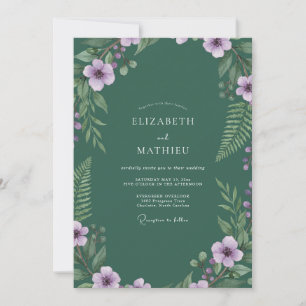 Deep Purple Fern Wedding Invitation